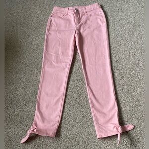 Pink Ankle Cropped Jeans with Tie Hem